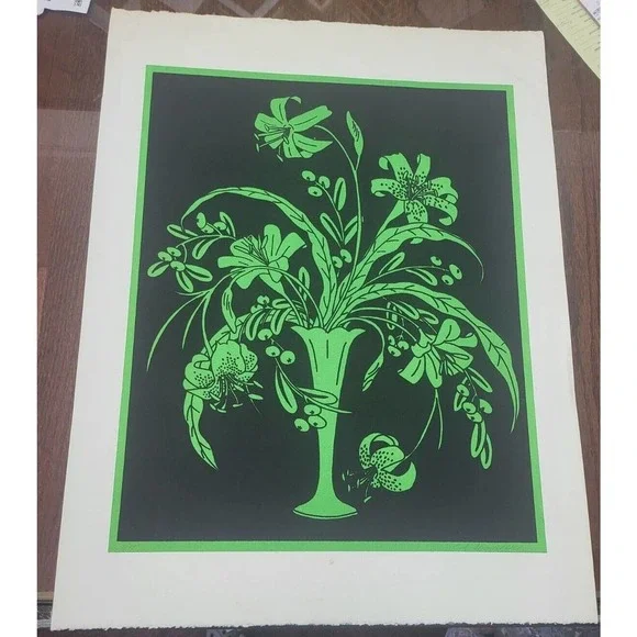 C.S. Shawver Beautiful Green Floral Black Background Art Print 7/90